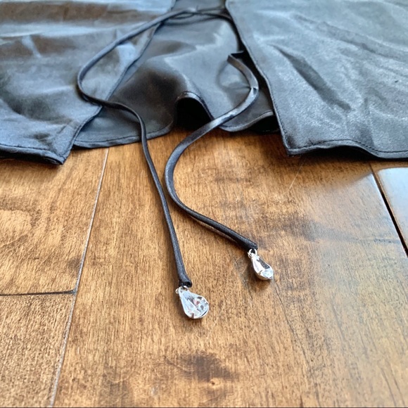 Gorgeous open front black silk top with gems - Picture 3 of 3